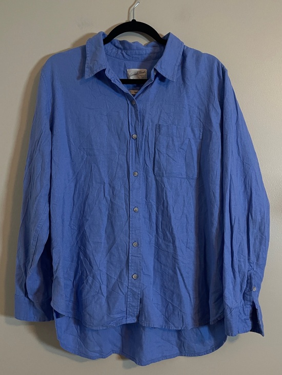 Universal Thread Tops - Universal Thread Button-Up Shirt Womens Large Blue Relaxed Fit Linen Classic Top